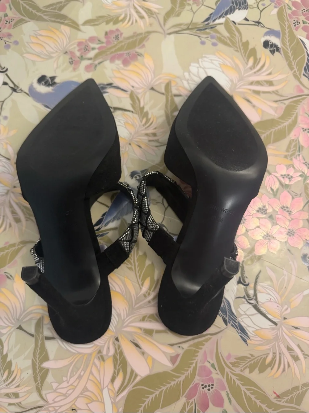 Nine West Black Pointed Toe Heels with Embellished Strap